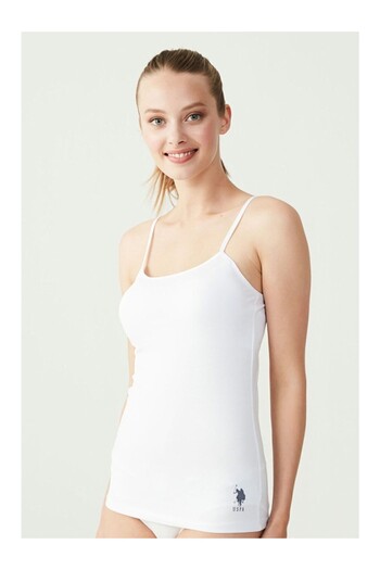 U.S. Polo Assn. Licensed 47% Cotton - 47% Modal Women's Strap Tank Top 2 Pieces / White