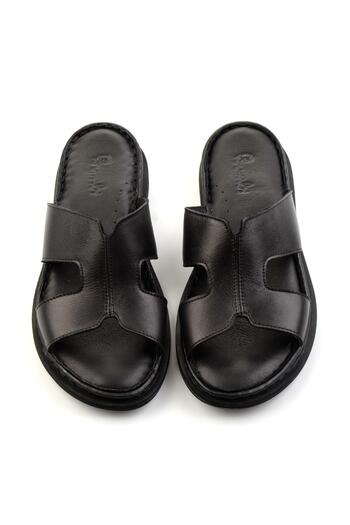 Bambi Black Leather Women's Slippers K04907031403
