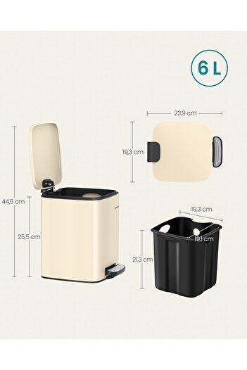 SONGMICS Bathroom waste bin with pedal and soft-close, 6 liters, beige
