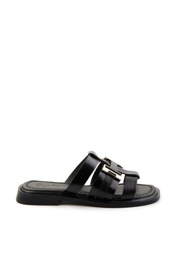 Bambi Black Leather Women's Slippers K04826053903