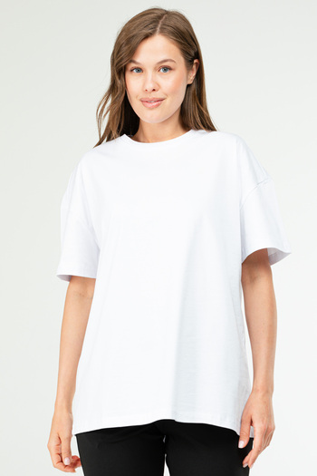 speedlife White Oversize Basic 100% Cotton Crew Neck Short Sleeve Women's T-Shirt Sf0756