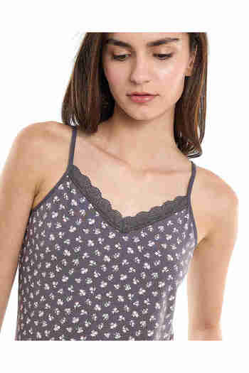 R&B Printed Lace Trim Camisole with V-Neck
