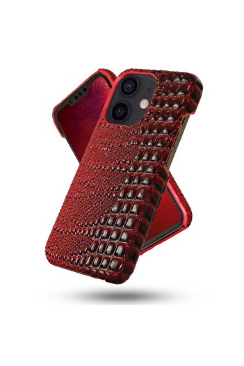 Timebox Protective Case, Compatible with Apple iPhone 12, Microfiber Inside, Snakeskin Style, Red