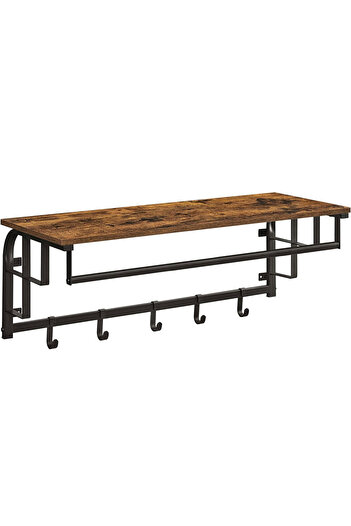 VASAGLE Wall coat rack with storage shelf, 5 hooks, 30x80x27 cm, rustic brown