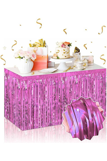 ZERO LAND Zengezur Self-Adhesive Pink Metallic Tassel Table Skirt – 75 X 275 cm Party Decoration