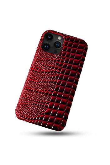 Timebox Protective Case, Compatible with Apple iPhone 13 Pro, Microfiber Inside, Snakeskin Style, Red