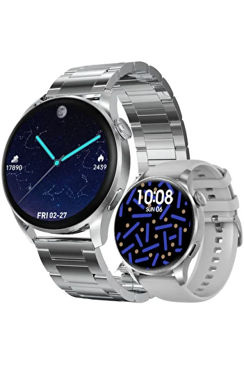 Smart Vibe DT™ WATCH3 - SmartWatch Bluetooth Call, Fitness Tracker, Health Monitoring, Two Straps, Silver