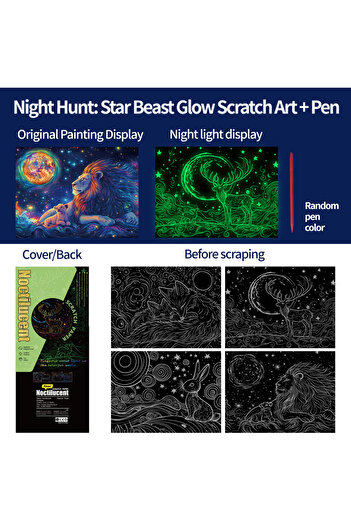 Choice 31.5x22.4 cm Starry Sky Animals 4 Pcs/Set A4 Noctilucent DIY Scratch Painting Colorful Starry Sky An