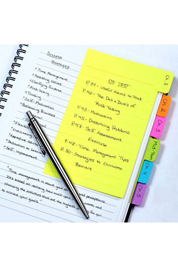 Choice 1pc Index Divider Sticky Notes, Tabbed Self-Stick Lined Note Pad, 60 Ruled Notes, Assorted Neon C...