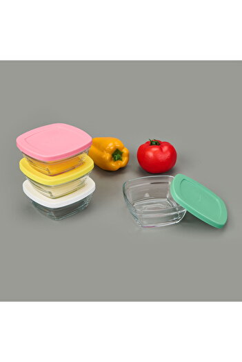 Paşabahçe Glass 4 You 4-Piece Glass Storage Container with Lid - Colored - 310 ml