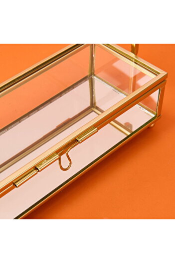 Simple Living Cam Sandıklı Metal Takı Askısı - Altın - 20x7x27 cm