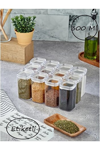 Carat Home 12-Piece 300ml Vacuum Lid Spice Dispenser Set - Leak-Proof Gasket - Acrylic Storage Container with Label Gift