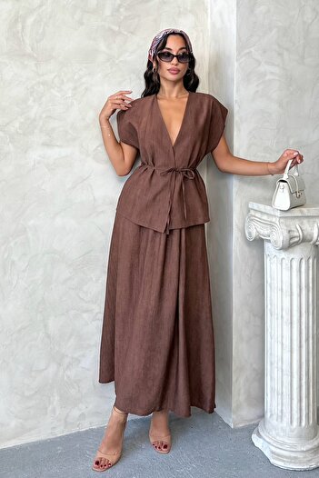 MD trend Women's Tie-Up Vest Skirt Double Set
