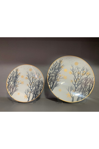 FERMATO 12 Piece 6-Person Porcelain Cake and Serving Plate Set Giallo Series