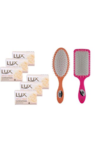 LUX Luxury Soap 80Gr Velvet Touch 6 Pieces Hair Blow Dryer Brush Colorful Oval Hair Brush Comb 1+1 Piece