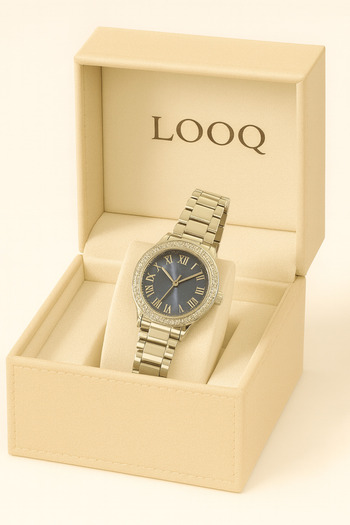 LOOQ New Model Women's Wristwatch with Zircon Stone Detail and Roman Numerals