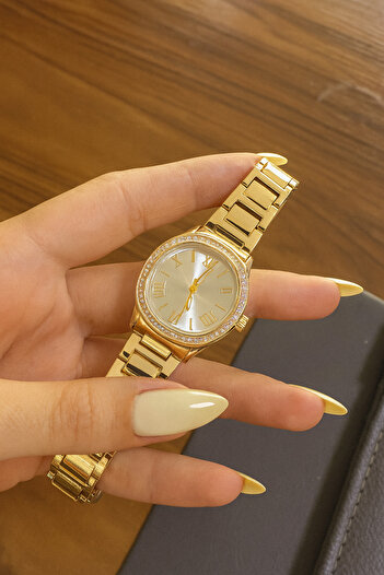 LOOQ New Model Women's Wristwatch with Zircon Stone Detail and Roman Numerals