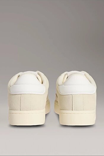 Calvin Klein Kadın Deri Bağlamalı Düz Taban Yuvarlak Burun Ck Desenli Bej Sneaker YW0YW01767-AD6