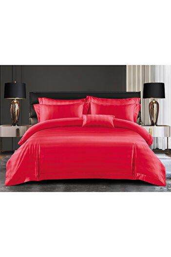 FIONNA.RO Fine Damask Bed Linen With Wide Striped Elastic - Red