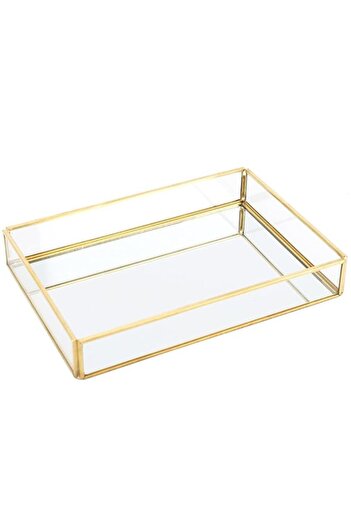 Generic FEIP Jewelry Tray, Vintage Metal Glass Storage Box Cosmetics Storage Box with Stylish Translucent O