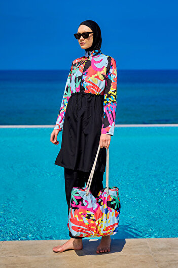 Riva Mera Black Hijab Swimsuit - 4 Piece Full Covered Swimsuit Set R2510