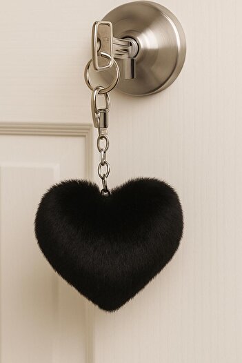 Nice For You Black Pastel Heart Plush Keychain - Cute & Soft Bag Ornament
