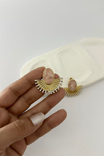 DELEIZA ACCESSORY Gold Pink Pearlescent Half Sun Form Bijoux Earrings