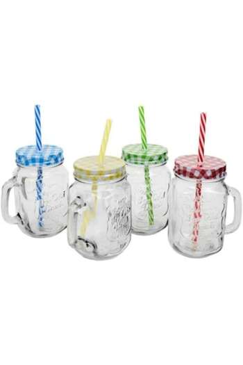 wei inox Set Borcan Limonada Cu Pai, 4 Bucati, 450 ML, Sticla, Capac Metal