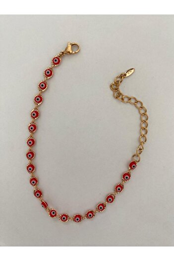marsel aksesuar Rose Colored Xuping Anklet with Red Evil Eye
