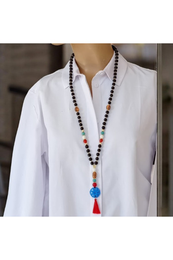 shop Anadolu Siyah Oniks & Süryani Taşı Püsküllü Uzun Tasarım Kolye
