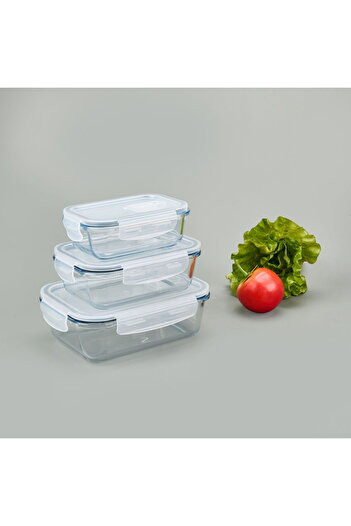MATMEL 3-Piece Lockable Glass Storage Container - Transparent