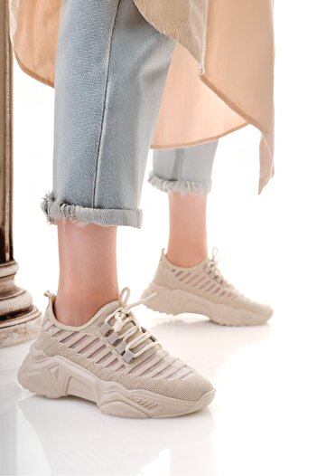 Zerenyus Ante Beige Knitwear Lace-Up Sports Shoes