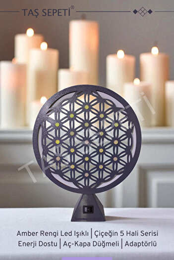 TAŞ SEPETİ Sitrin Taşı Yaşam Çiçeği Bolluk Bereket İlham Enerji Lambası Amber Led Işık Meditasyon Hayat Çiçeği