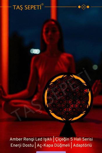 TAŞ SEPETİ Sitrin Taşı Yaşam Çiçeği Bolluk Bereket İlham Enerji Lambası Amber Led Işık Meditasyon Hayat Çiçeği