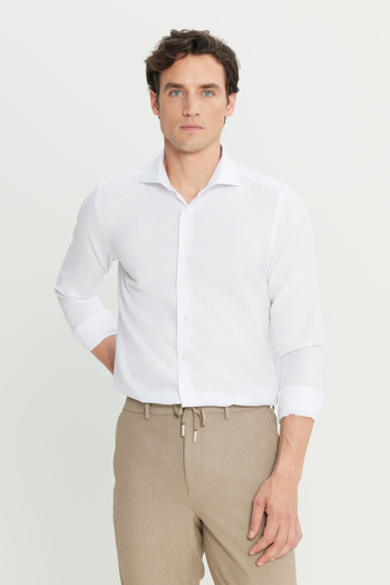 AC&Co / Altınyıldız Classics Men's White Tailored Slim Fit Slim Fit Small Italian Collar Dobby Oxford Shirt