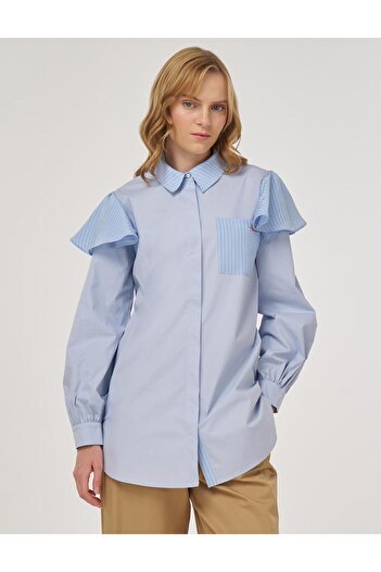 KYR Ruffle Detailed Cotton Tunic Blue