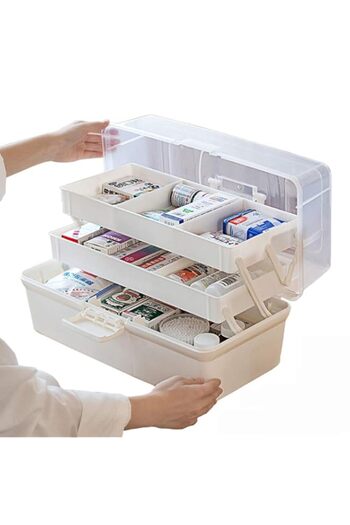 Generic مجموعة الإسعافات الأولية ZLASS، خزانة تخزين الأدوية البلاستيكية ثلاثية الطبقات، صندوق أدوية شفاف محمول