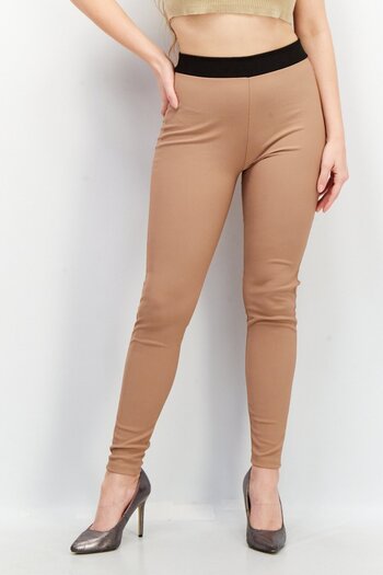 Reserved Women Full Length Textured Leggings, Brown