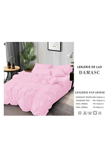 FIONNA.RO Damask Bed Linen 6 Pieces - Candy Pink