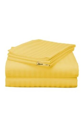HomePuls King Size Double Bed Sheet Damask Polycotton Stripe 1 cm, 230 x 260 cm, Yellow