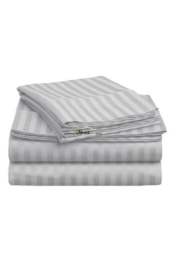 HomePuls Bed Sheet with Elastic Damasc Cotton 100% Stripe 1 cm, 210 x 250 cm for 160 x 200 cm Mattress, Grey