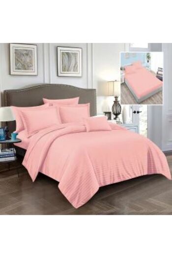Ralex Double Bed Linen Set, 6 Pieces Damasc Polycotton with Fitted Sheet, Pink