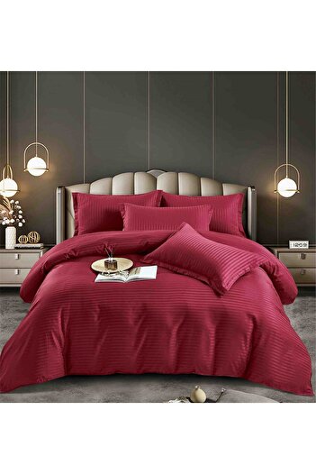 FIONNA.RO Satin Damask Bed Linen With Elastic - Bordeaux