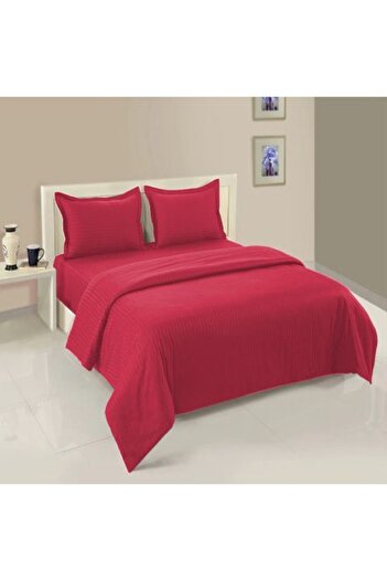 HomePuls Bed Linen with Elastic for Damask Polycotton Sheet, Red Persian, 1 cm Stripe