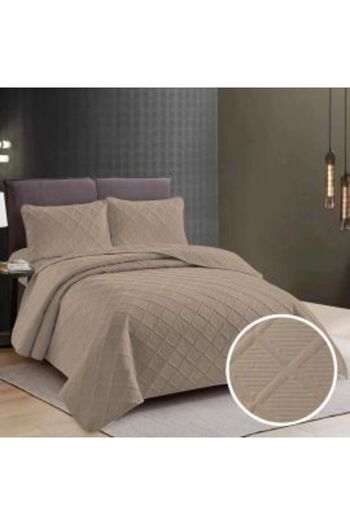 Ralex Quilted Bedspread UNI 230 x 250 cm with 2 Pillow Covers 50 x 70 cm, Diamond Pattern, Light Cappuccin