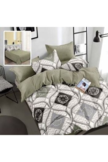 Ralex Double bed linen, cotton Finet, 6 pieces, Gray-Green, Pucioasa M 383