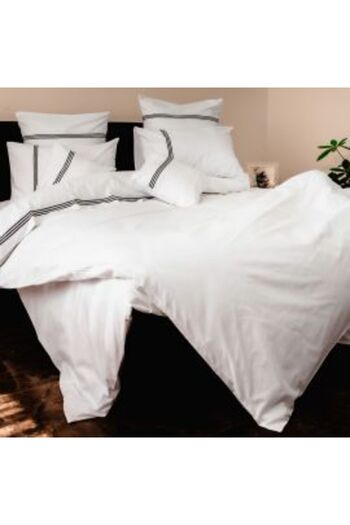 Ralex Double Bed Linen Cotton 100% Ranforce 8 pieces with embroidered hem 3 black stripes, Pucioasa