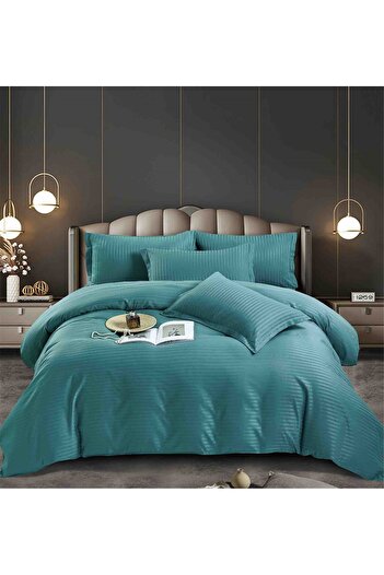 FIONNA.RO Satin Damask Bed Linen With Elastic - Turquoise