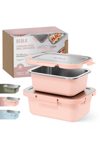 Generic BEOLA Microwave Safe Stainless Steel Lunch Box 2pcs Set, MC-Steel™ 18/8 Meal Prep Food Storage Cont