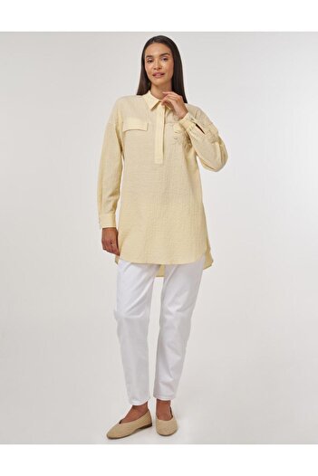 Kayra Cotton Blouse with Cover Pocket Light Yellow